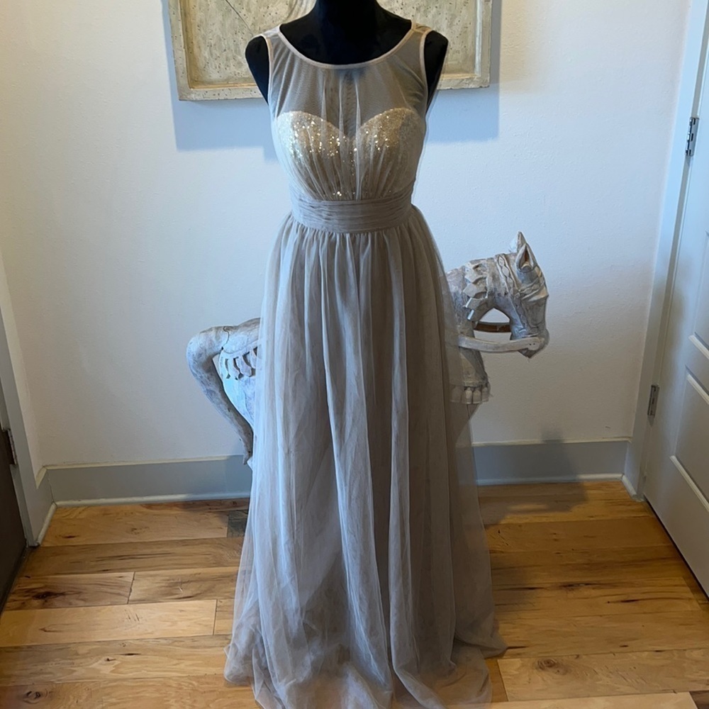 Christina Wu - House of Wu - Long beaded tulle illusion # 22683 Bronze Sz‎ 4 new